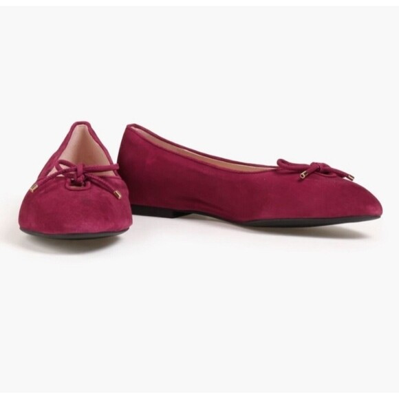 STUART WEITZMAN Gabby Bow Detailed Suede Flats In Berry Sz 6.5 New - Picture 1 of 12